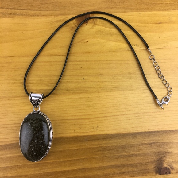 New Black Jasper Stone Silver Pendant Necklace - Picture 7 of 7
